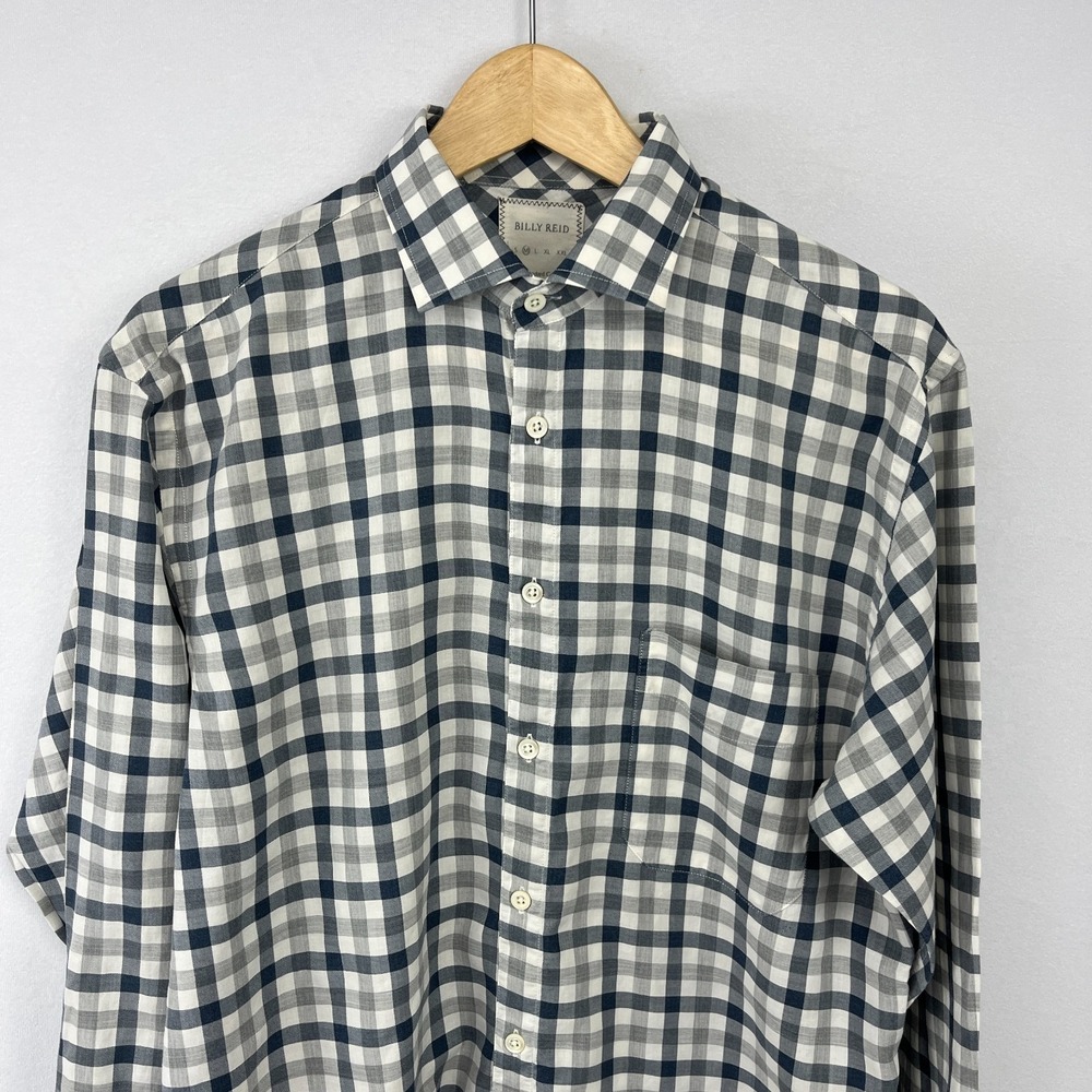 Billy Reid Standard Fit Blue Gray Gingham Check Shirt Sz M Italy - Picture 3 of 14